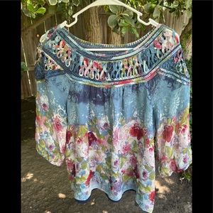 Sundance lightweight silk multi colored blouse size lrg